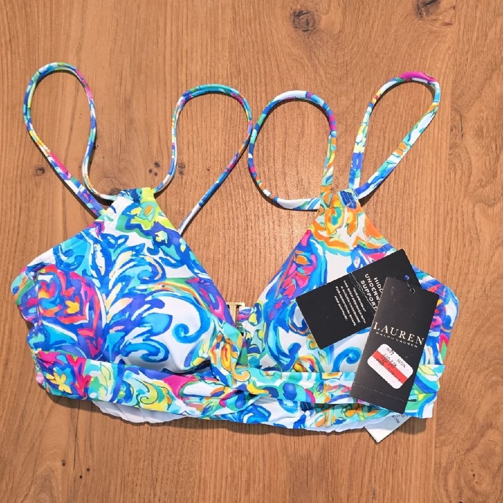 Lauren Ralph Lauren Blue Multi Floral Bikini Top Underwire Size 6 NWT Resort - Picture 3 of 9